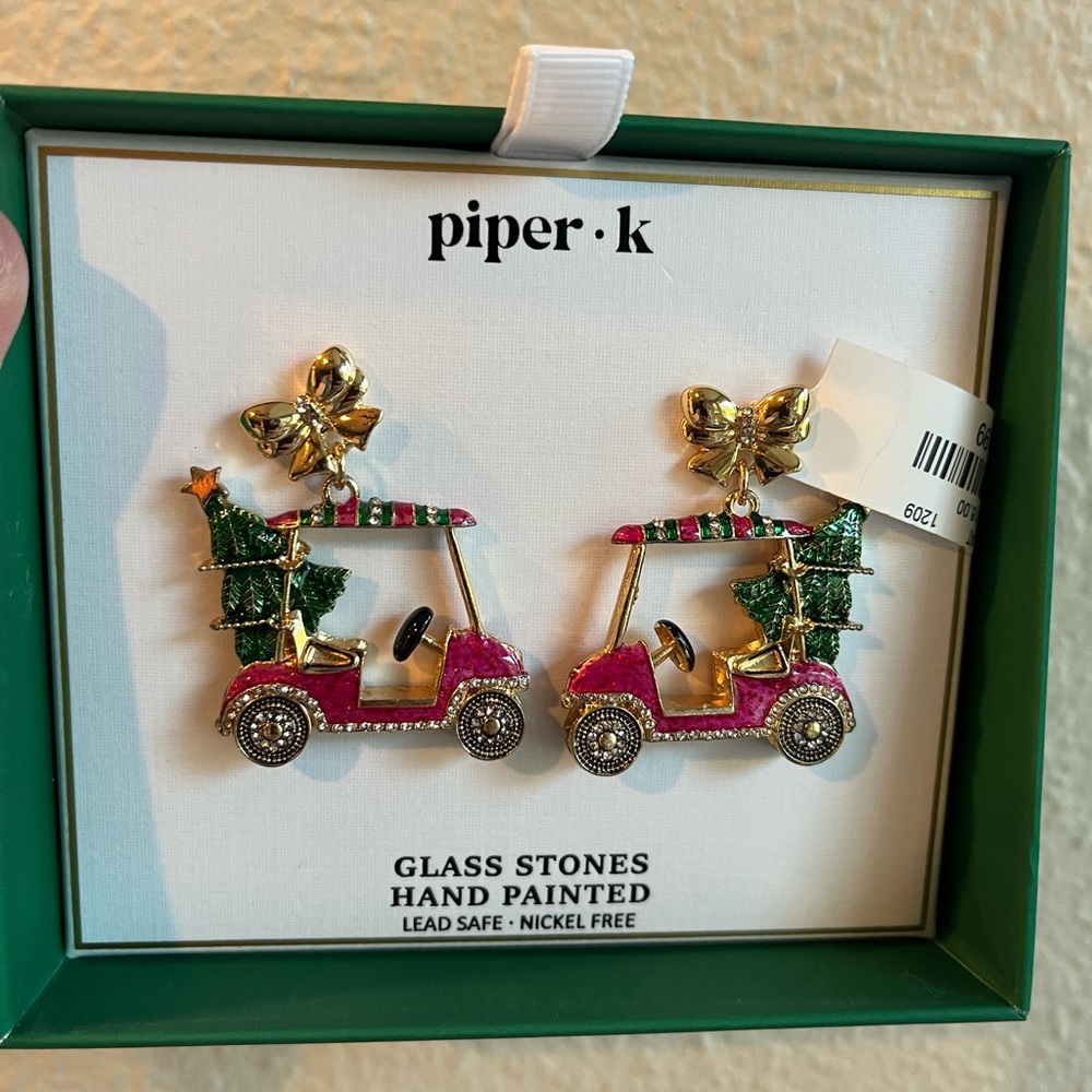 Piper K Christmas Golf Cart Earrings